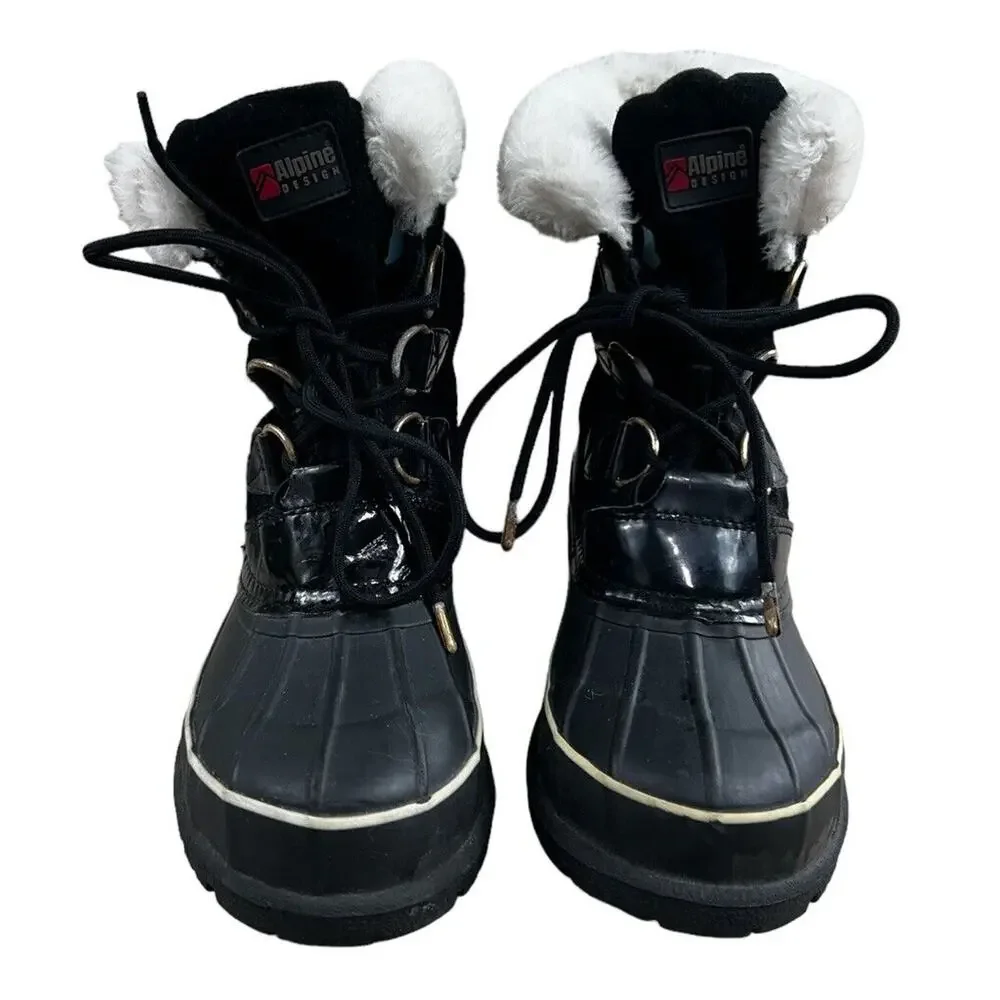 Alpine Design Black Leather Duck Boots Women’s Sz 9 Winter 7068-BLK Aspen Fur